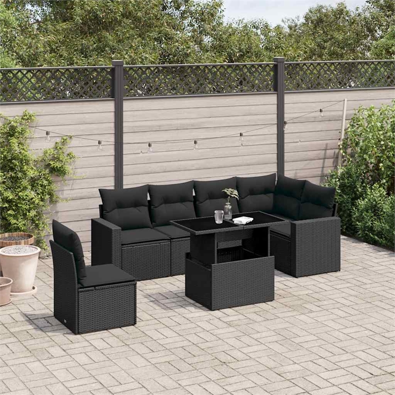 vidaXL 7 Piece Steel Sofa Set in Black