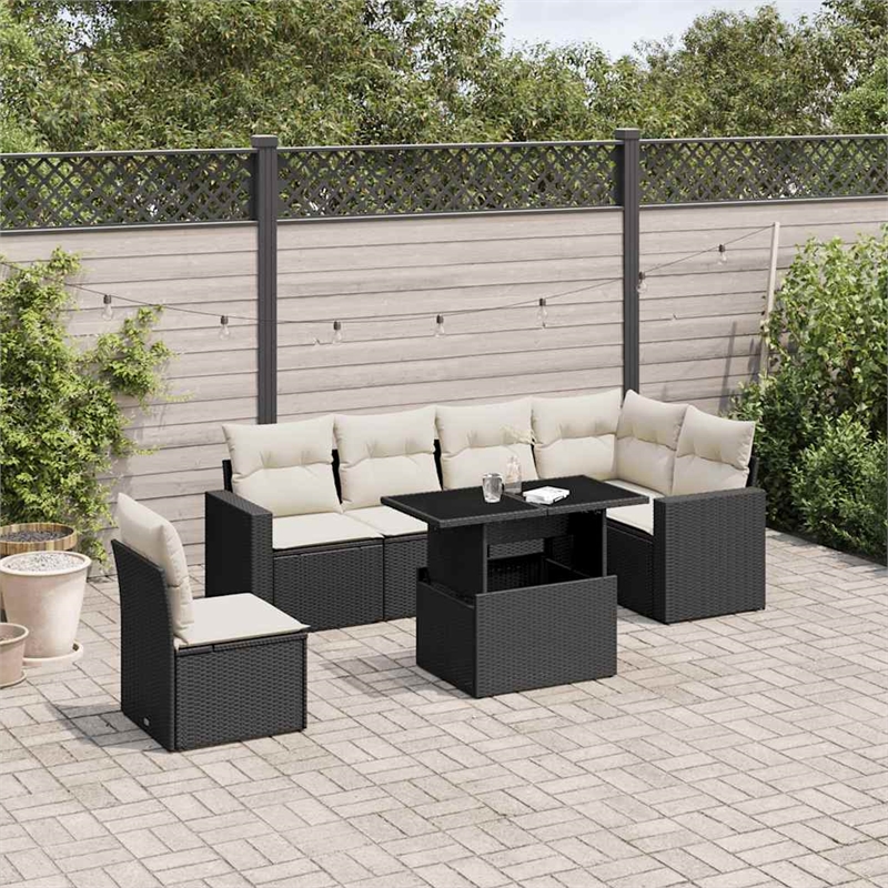vidaXL 7 Piece Poly Rattan Sofa Set in Black/White/Cream