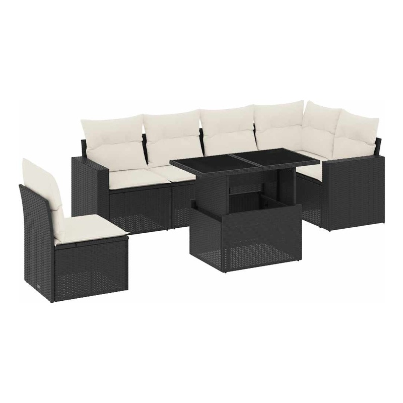 vidaXL 7 Piece Poly Rattan Sofa Set in Black/White/Cream