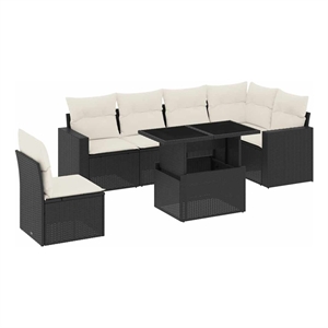 vidaXL 7 Piece Poly Rattan Sofa Set in Black/White/Cream
