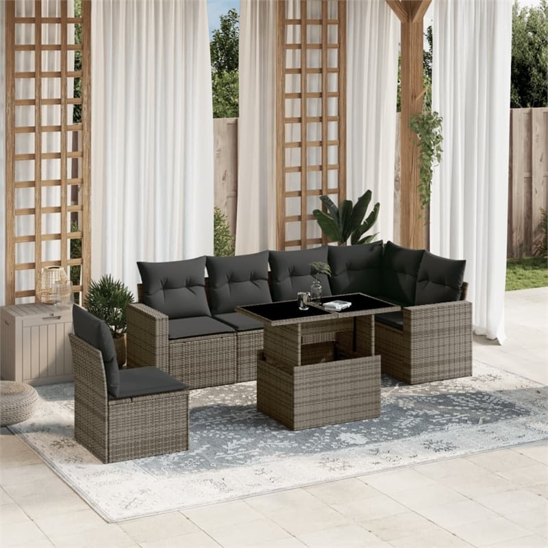 vidaXL 7 Piece Poly Rattan Large Sofa Set in Gray