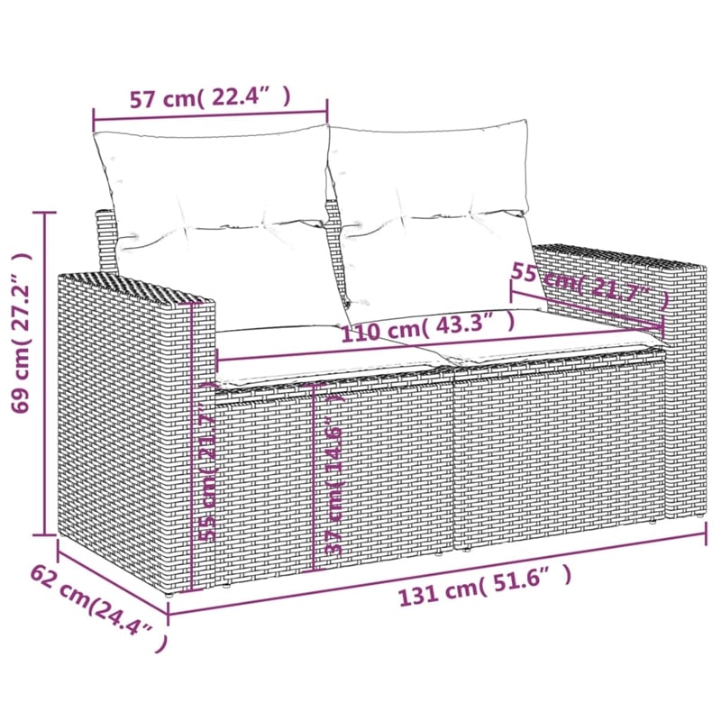 vidaXL 7 Piece Poly Rattan Large Sofa Set in Gray