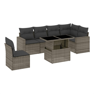 vidaXL 7 Piece Poly Rattan Large Sofa Set in Gray