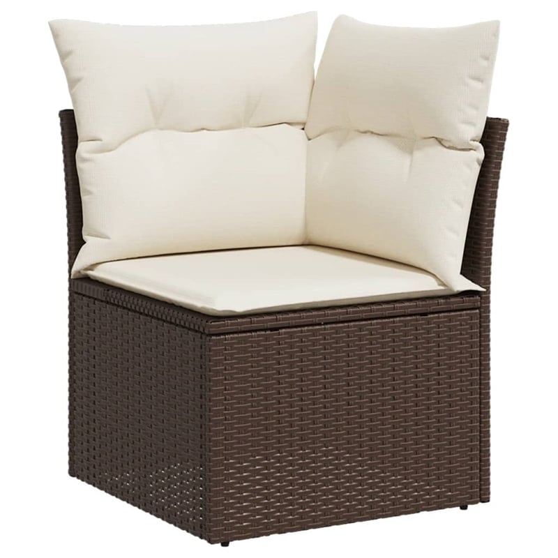 vidaXL 7 Piece Poly Rattan Sofa Set in White/Brown/Cream