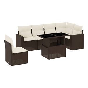 vidaXL 7 Piece Poly Rattan Sofa Set in White/Brown/Cream