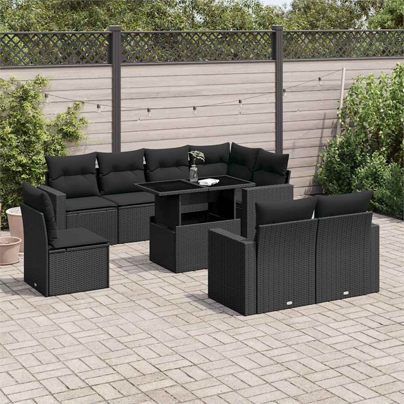 vidaXL 9 Piece Poly Rattan Sofa Set in Black