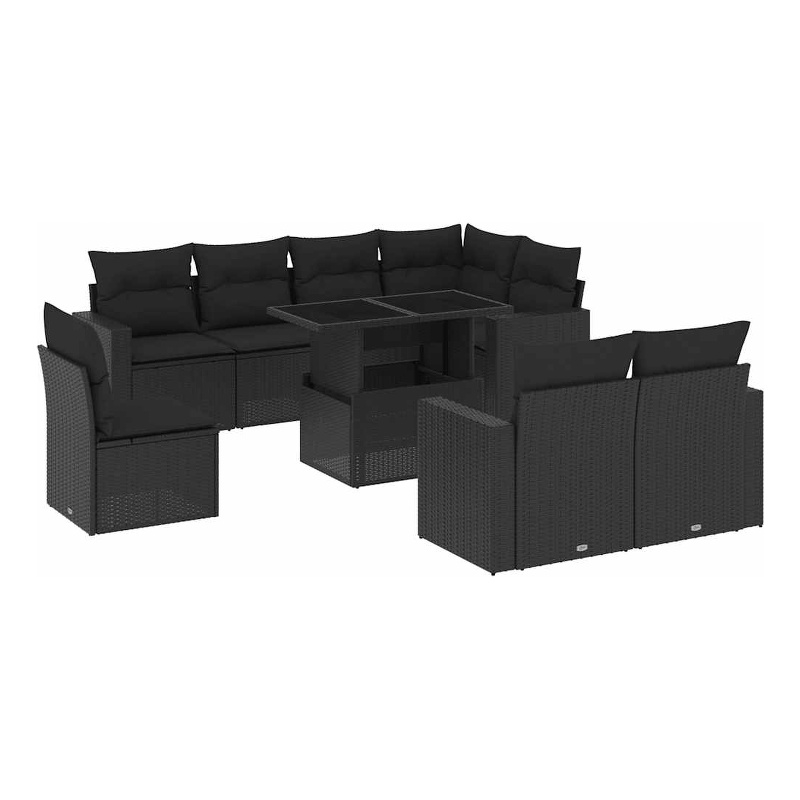 vidaXL 9 Piece Poly Rattan Sofa Set in Black