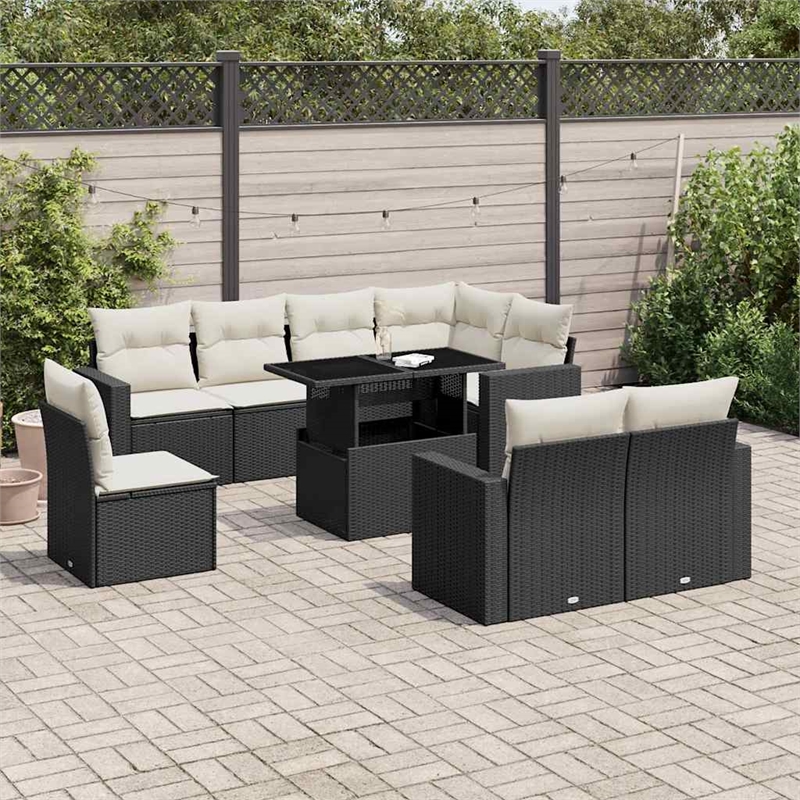 vidaXL 9 Piece Steel Sofa Set in Black/White/Cream