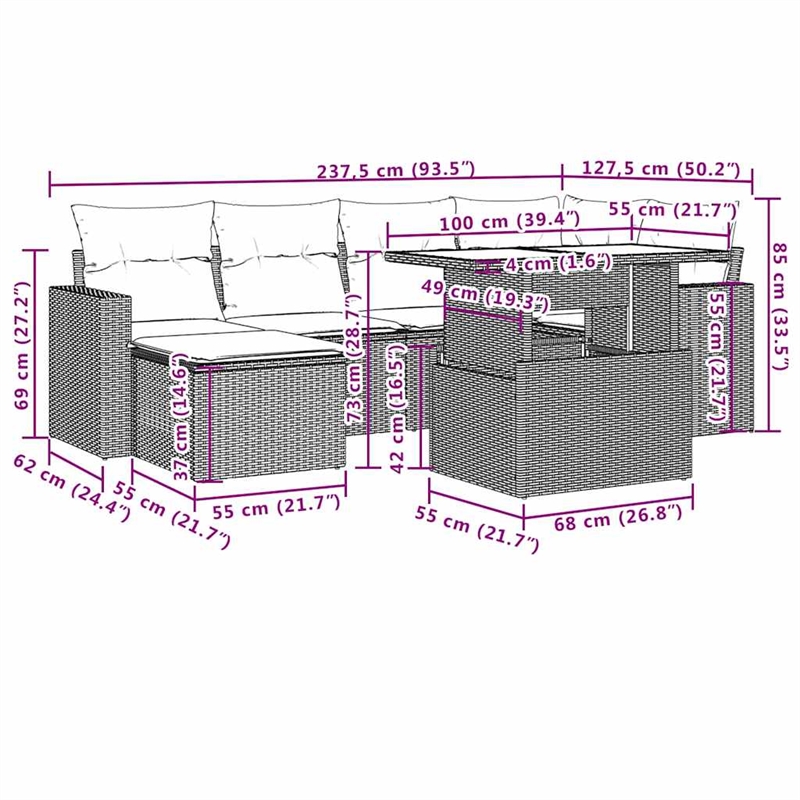 vidaXL 7 Piece Sofa Set in Black/White/Cream