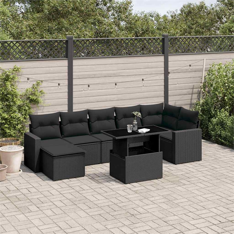 vidaXL Poly Rattan Sofa Set in Black