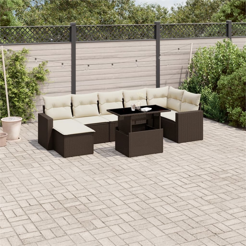 vidaXL 8 Piece Steel Large Sofa Set in White/Brown/Cream