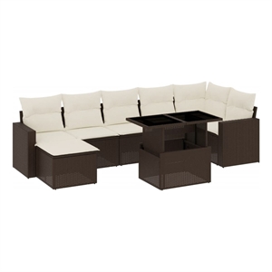 vidaXL 8 Piece Steel Large Sofa Set in White/Brown/Cream