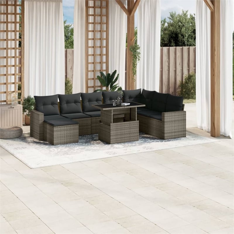 vidaXL 9 Piece Poly Rattan Sofa Set in Gray