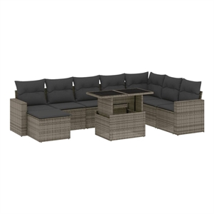 vidaXL 9 Piece Poly Rattan Sofa Set in Gray