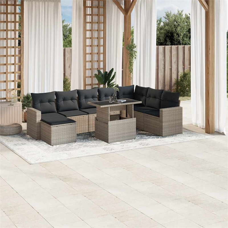 vidaXL 9 Piece Poly Rattan Small Sofa Set in Gray/Anthracite