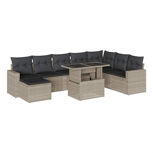 vidaXL 9 Piece Poly Rattan Small Sofa Set in Gray/Anthracite