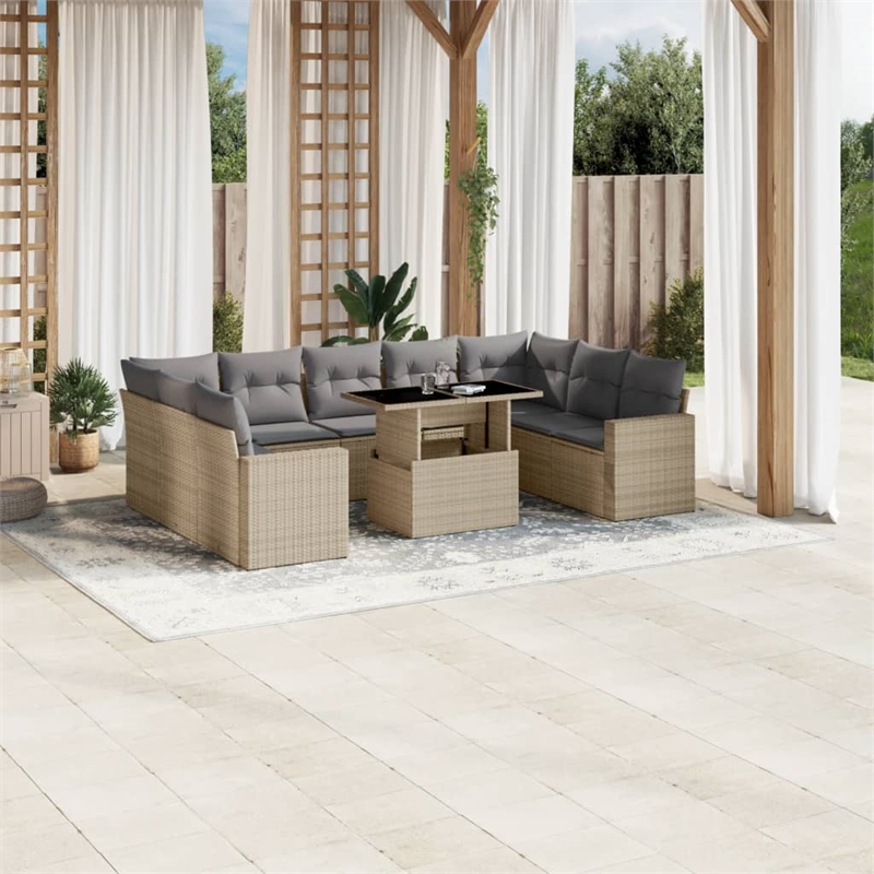 vidaXL 10 Piece Poly Rattan Sofa Set in Gray/Beige
