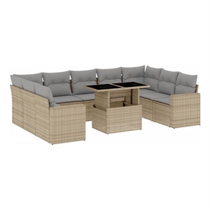 vidaXL 10 Piece Poly Rattan Sofa Set in Gray/Beige