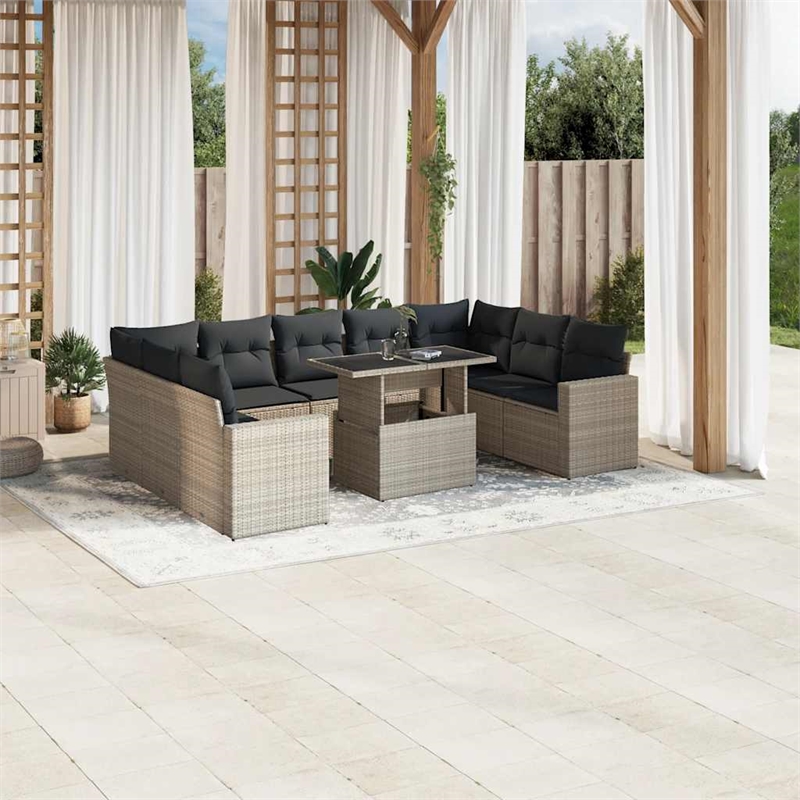 vidaXL 10 Piece Steel Large Sofa Set in Gray