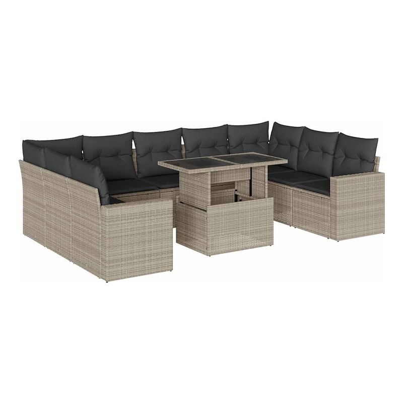 vidaXL 10 Piece Steel Large Sofa Set in Gray