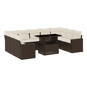 vidaXL 10 Piece Poly Rattan Sofa Set in White/Brown/Cream