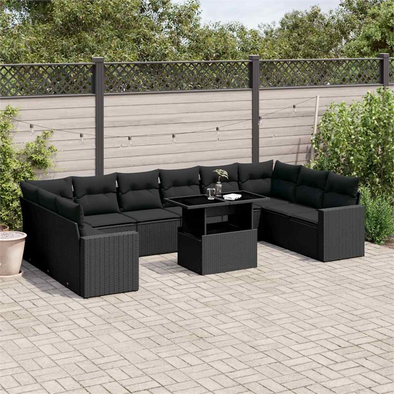 vidaXL 11 Piece Poly Rattan Large Sofa Set in Black