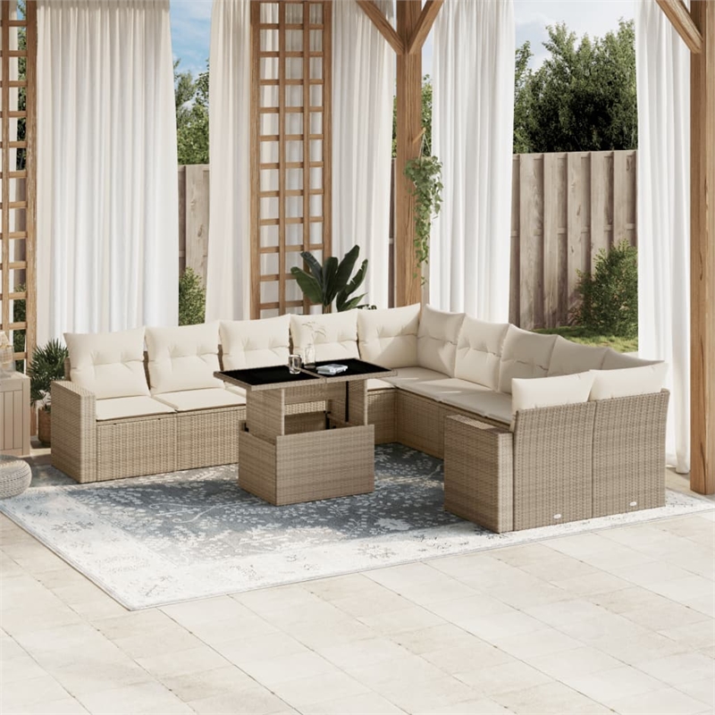 vidaXL 11 Piece Poly Rattan Sofa Set in Beige