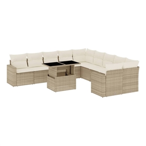 vidaXL 11 Piece Poly Rattan Sofa Set in Beige