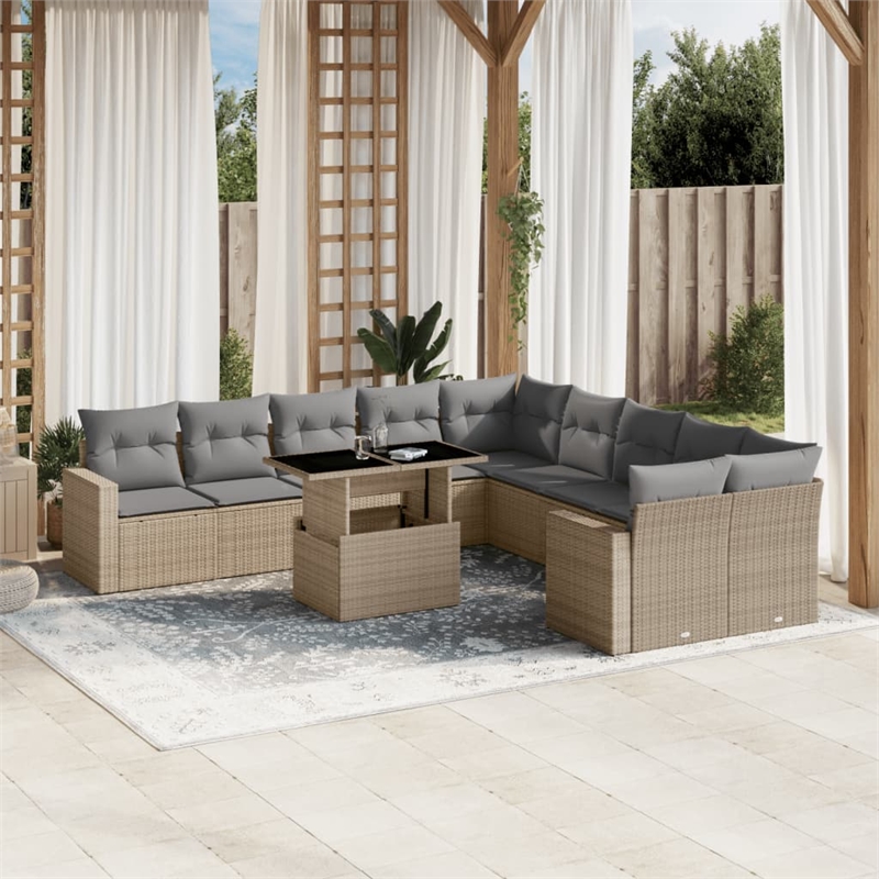 vidaXL 11 Piece Steel Small Sofa Set in Beige