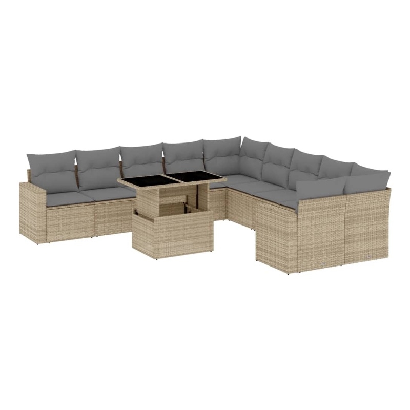 vidaXL 11 Piece Steel Small Sofa Set in Beige