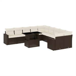 vidaXL 11 Piece Poly Rattan Large Sofa Set in White/Brown/Cream