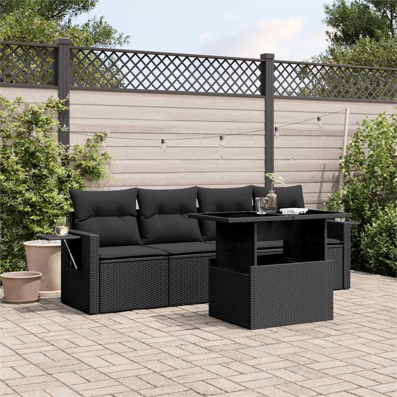 vidaXL 5 Piece Poly Rattan Sofa Set in Black