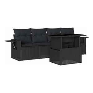 vidaXL 5 Piece Poly Rattan Sofa Set in Black