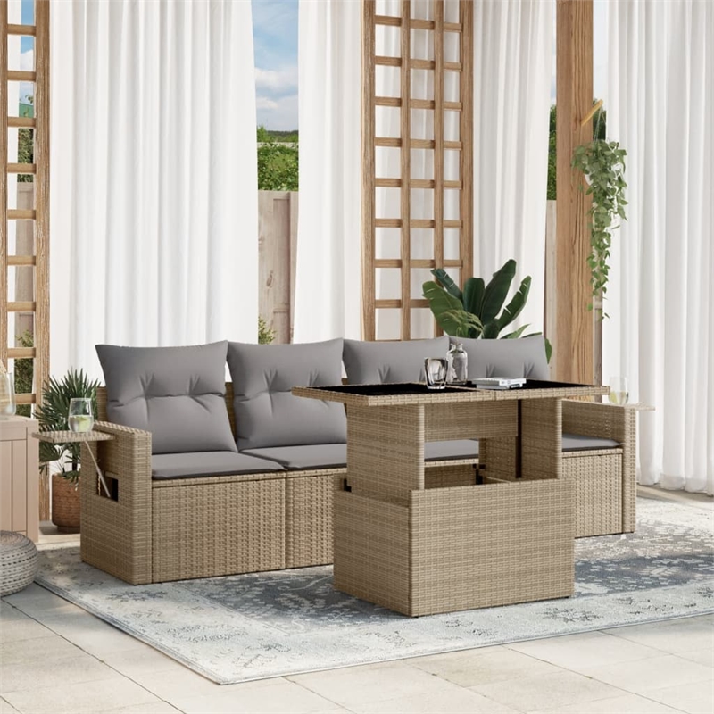 vidaXL 5 Piece Poly Rattan Sofa Set in Gray/Beige