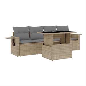 vidaXL 5 Piece Poly Rattan Sofa Set in Gray/Beige
