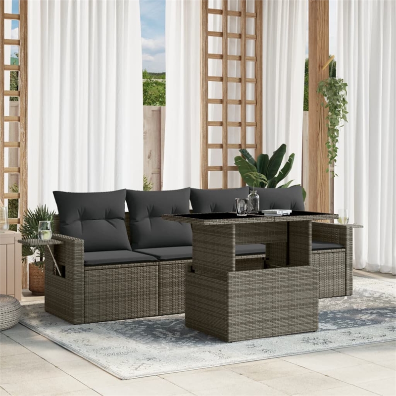 vidaXL 5 Piece Poly Rattan Sofa Set in Gray