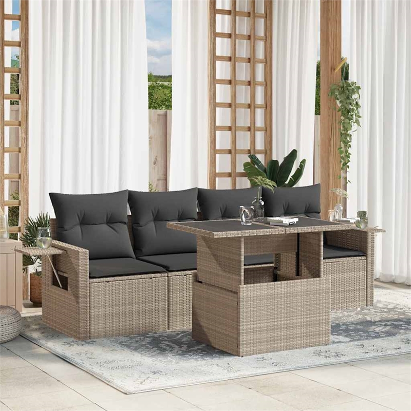vidaXL 5 Piece Poly Rattan Sofa Set in Gray