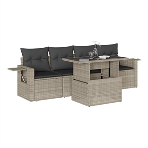 vidaXL 5 Piece Poly Rattan Sofa Set in Gray