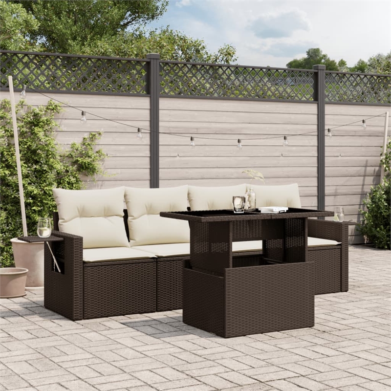 vidaXL 5 Piece Poly Rattan Sofa Set in Brown