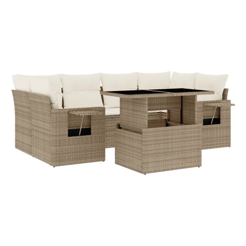 vidaXL 7 Piece Poly Rattan Sofa Set in White/Cream/Beige