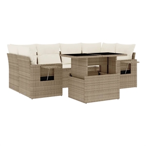 vidaXL 7 Piece Poly Rattan Sofa Set in White/Cream/Beige