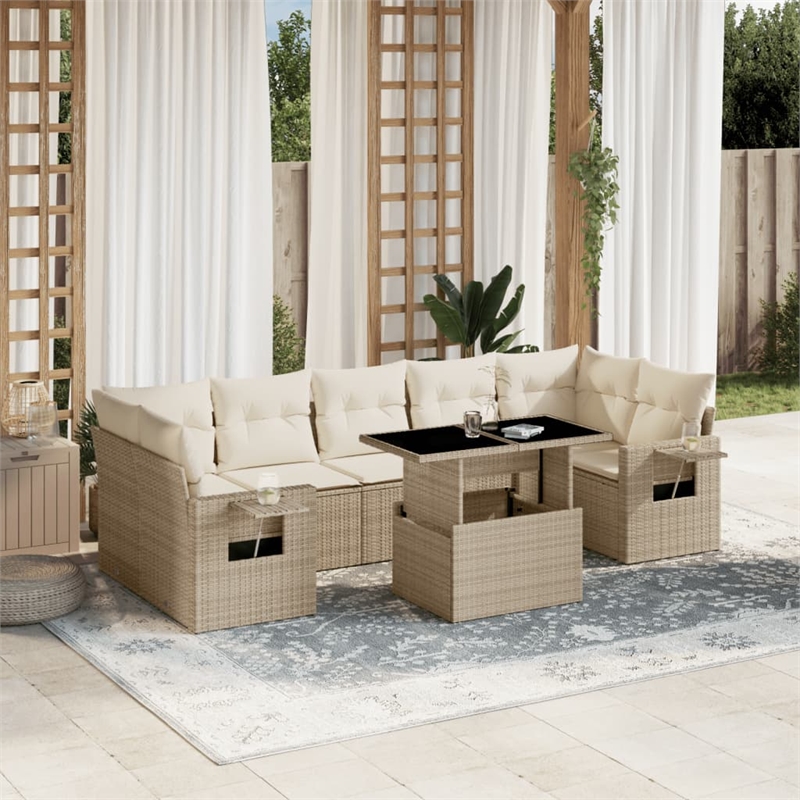 vidaXL 8 Piece Poly Rattan Sofa Set in Beige