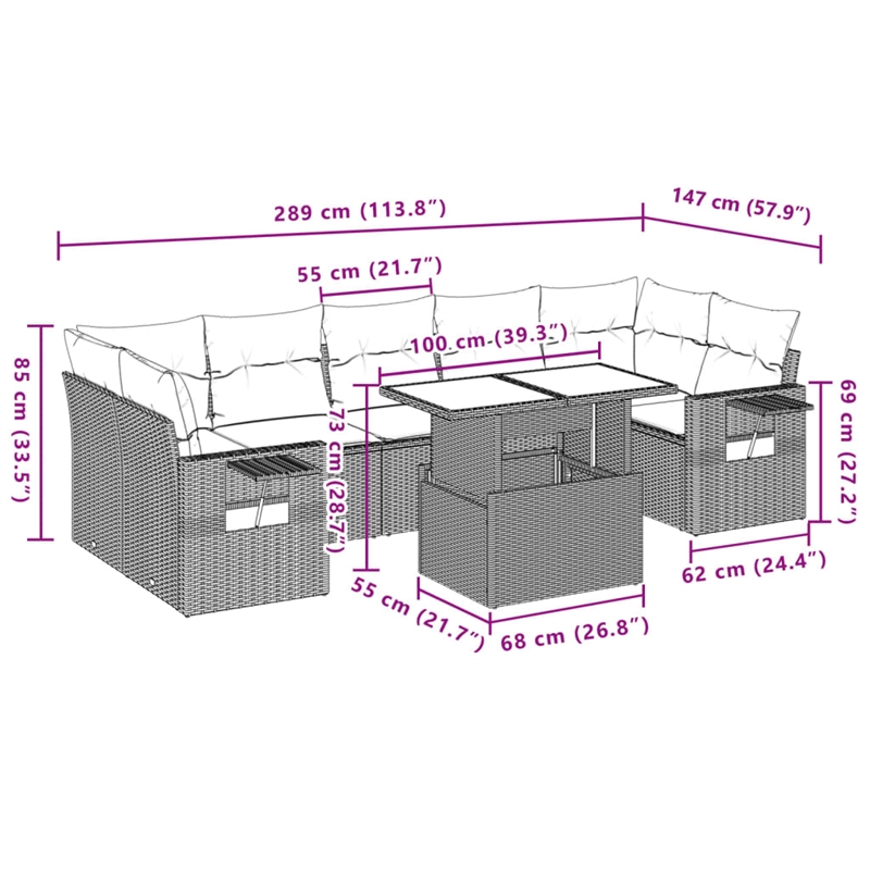 vidaXL 8 Piece Poly Rattan Sofa Set in Beige