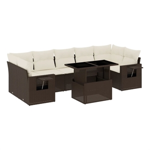 vidaXL 8 Piece Poly Rattan Sofa Set in Brown/Cream