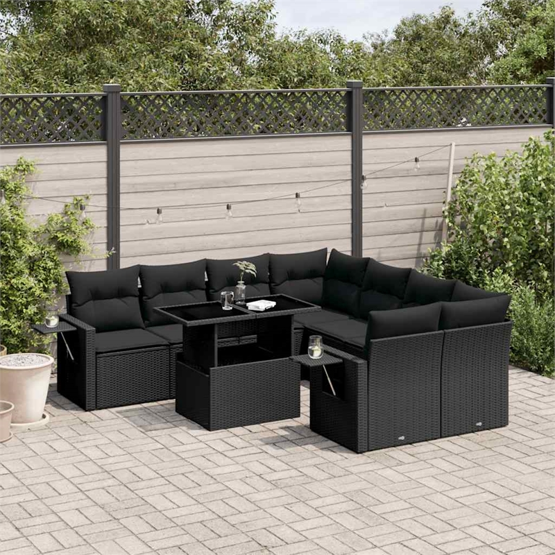 vidaXL 9 Piece Steel Sofa Set in Black