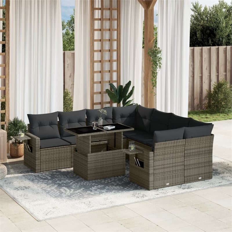 vidaXL 9 Piece Poly Rattan Sofa Set in Gray
