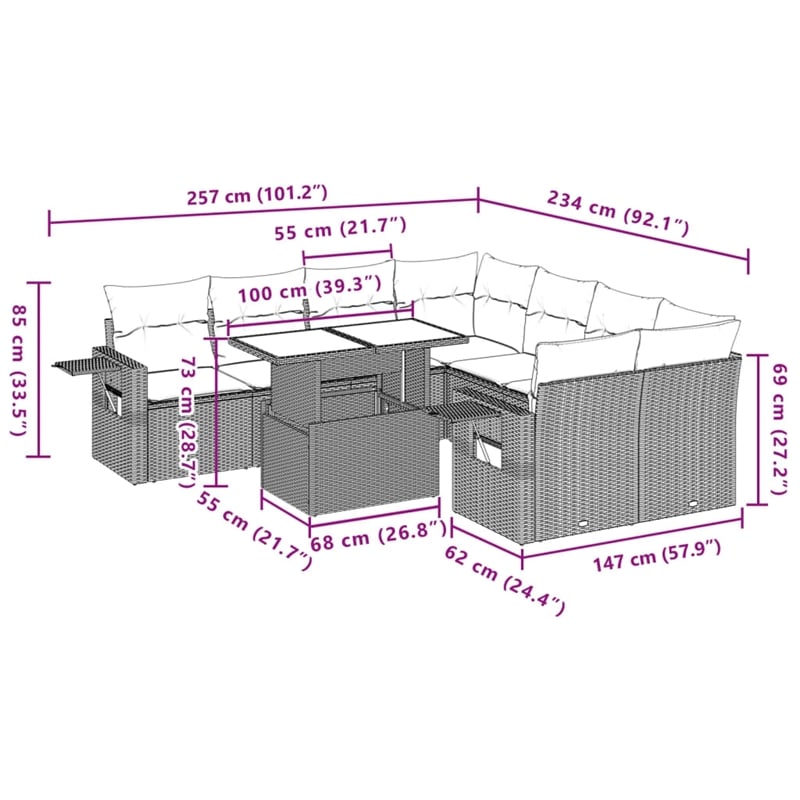 vidaXL 9 Piece Poly Rattan Sofa Set in Gray