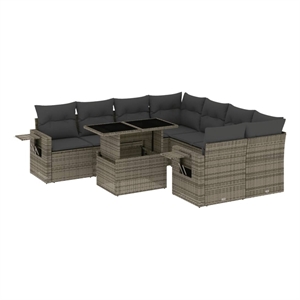 vidaXL 9 Piece Poly Rattan Sofa Set in Gray