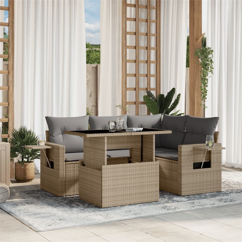 vidaXL Poly Rattan Sofa Set in Beige