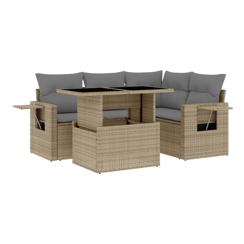 vidaXL Poly Rattan Sofa Set in Beige
